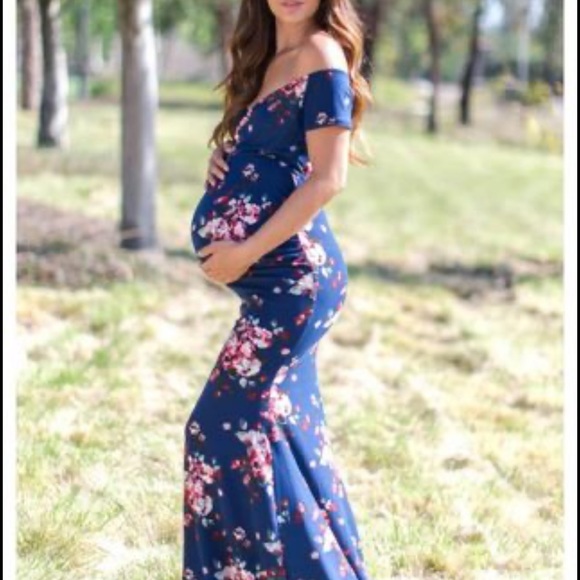 Navy Floral Wrap Maternity Dress - Picture 5 of 6